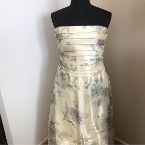 SCOTT MCCLINTOCK organza Floral Pale Yellow Size 10 with scarf wrap EUC